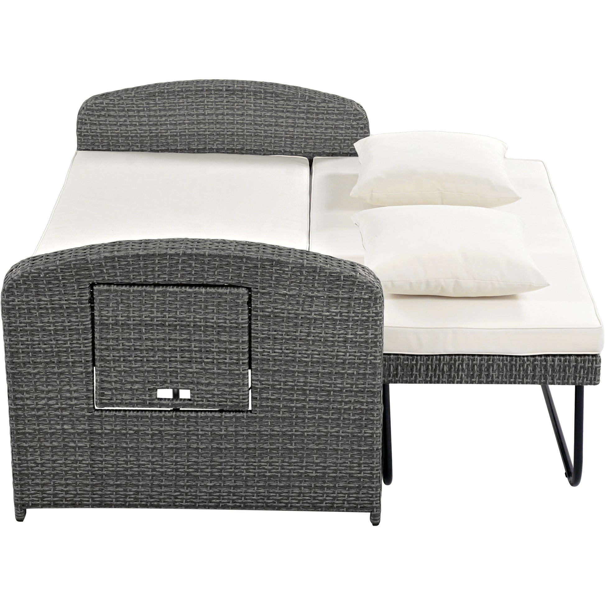 Pe Wicker Rattan Double Chaise Lounge, 2 Person Reclining Daybed With Adjustable Back And Cushions, Free Furniture Protection Cover, White Yes Complete Patio Set White Water Resistant Frame Water Resistant Cushion Garden & Outdoor Casual Sofa Seating
