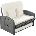 Pe Wicker Rattan Double Chaise Lounge, 2 Person Reclining Daybed With Adjustable Back And Cushions, Free Furniture Protection Cover, White Yes Complete Patio Set White Water Resistant Frame Water Resistant Cushion Garden & Outdoor Casual Sofa Seating