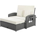 Pe Wicker Rattan Double Chaise Lounge, 2 Person Reclining Daybed With Adjustable Back And Cushions, Free Furniture Protection Cover, White Yes Complete Patio Set White Water Resistant Frame Water Resistant Cushion Garden & Outdoor Casual Sofa Seating
