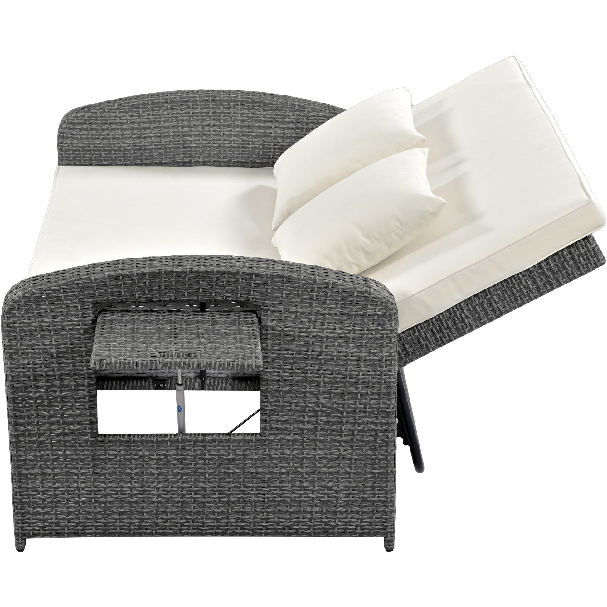 Pe Wicker Rattan Double Chaise Lounge, 2 Person Reclining Daybed With Adjustable Back And Cushions, Free Furniture Protection Cover, White Yes Complete Patio Set White Water Resistant Frame Water Resistant Cushion Garden & Outdoor Casual Sofa Seating