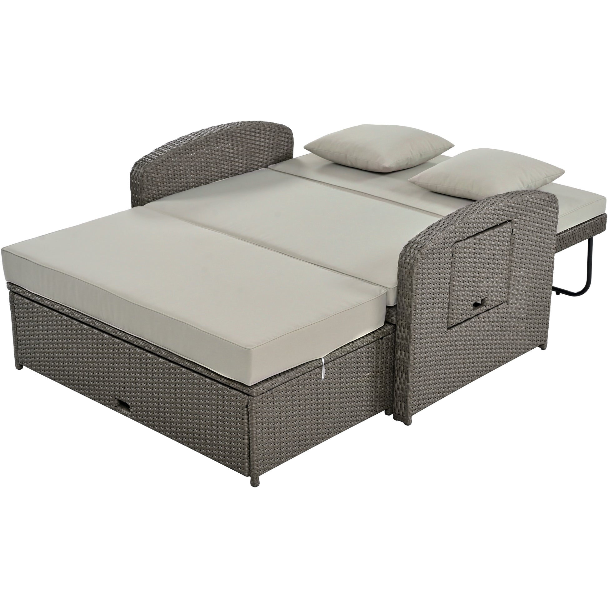 Pe Wicker Rattan Double Chaise Lounge, 2 Person Reclining Daybed With Adjustable Back And Cushions, Free Furniture Protection Cover,Gray Yes Gray Water Resistant Frame Water Resistant Cushion Garden & Outdoor Casual 2 Person Seating Group Foam Rattan