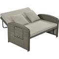 Pe Wicker Rattan Double Chaise Lounge, 2 Person Reclining Daybed With Adjustable Back And Cushions, Free Furniture Protection Cover,Gray Yes Gray Water Resistant Frame Water Resistant Cushion Garden & Outdoor Casual 2 Person Seating Group Foam Rattan