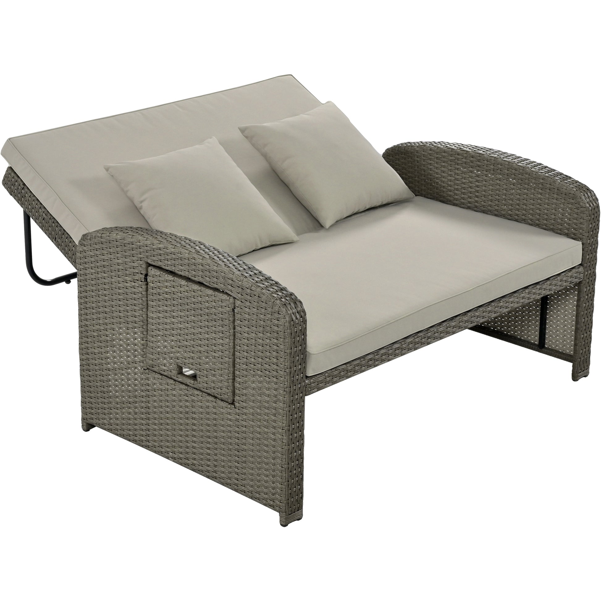 Pe Wicker Rattan Double Chaise Lounge, 2 Person Reclining Daybed With Adjustable Back And Cushions, Free Furniture Protection Cover,Gray Yes Gray Water Resistant Frame Water Resistant Cushion Garden & Outdoor Casual 2 Person Seating Group Foam Rattan