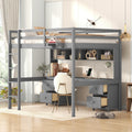 Full Size Loft Bed With Desk, Cabinets, Drawers And Bedside Tray, Charging Station, Gray Gray Solid Wood Mdf