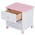 Wooden Nightstand With Two Drawers For Kids,End Table For Bedroom,White Pink White Pink Solid Wood