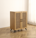 Natural Rattan Storage Cabinet Double Door Shoe Cabinet With Large Storage Space And Durable Structure 29.5Inch Natural Wood Melamine