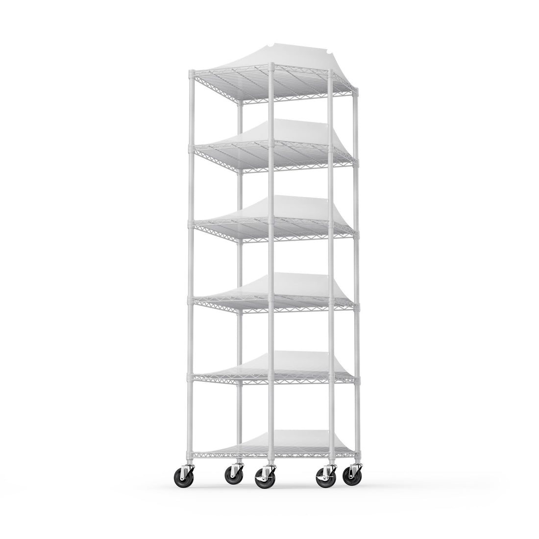 6 Tier Shelf Corner Wire Shelf Rack Pentagonal Shelves With Wheels Adjustable Metal Heavy Duty Free Standing Corner Storage Display Chrome Rack For Bathroom, Living Room, Kitchen White Chrome Iron Plastic