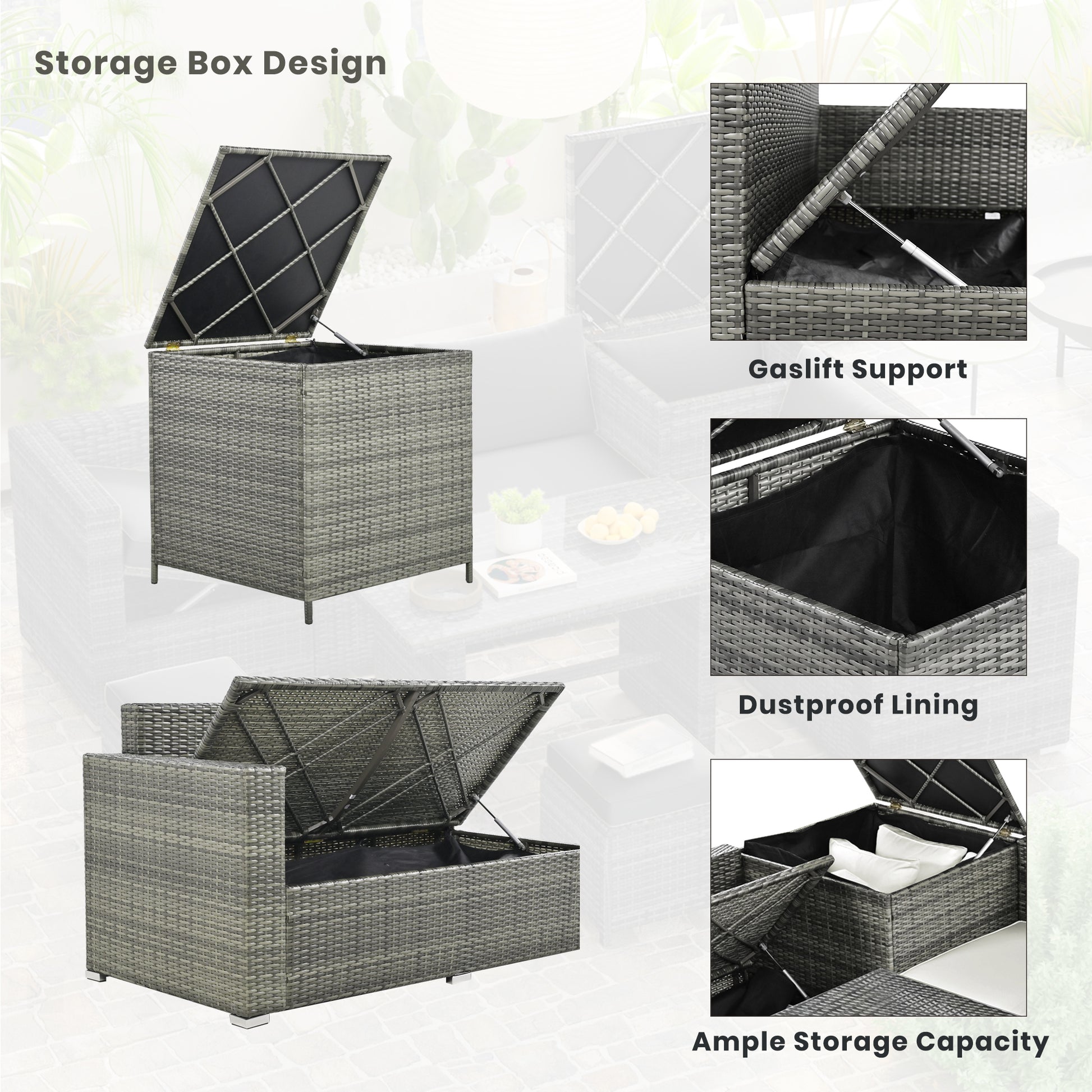 Outdoor 6 Piece All Weather Pe Rattan Sofa Set, Garden Patio Wicker Sectional Furniture Set With Adjustable Seat, Storage Box, Removable Covers And Tempered Glass Top Table, Beige Yes Complete Patio Set Beige Water Resistant Frame Water Resistant Cushion