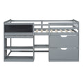 Twin Size Low Loft Bed With Rolling Desk, Shelf And Drawers Gray Gray Solid Wood