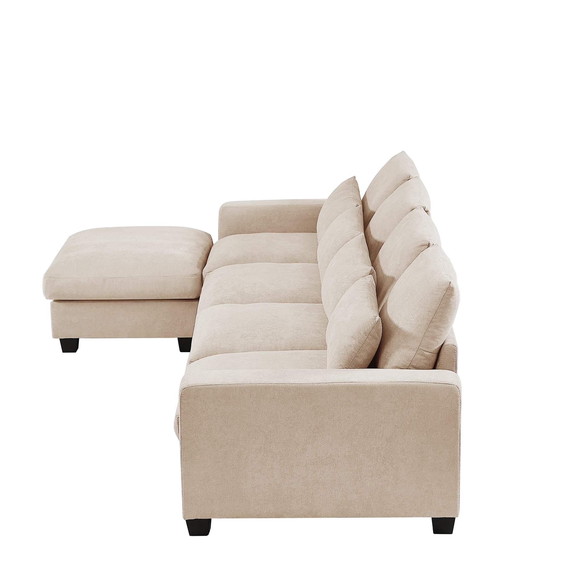 Modern Large L Shape Feather Filled Sectional Sofa, Convertible Sofa Couch With Reversible Chaise For Living Room Beige Chenille 5 Seat