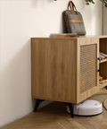 Modern Shoe Storage Cabinet With Natural Rattan Mesh Door And Solid Wooden Handle 39.37Inch Natural Wood Wood