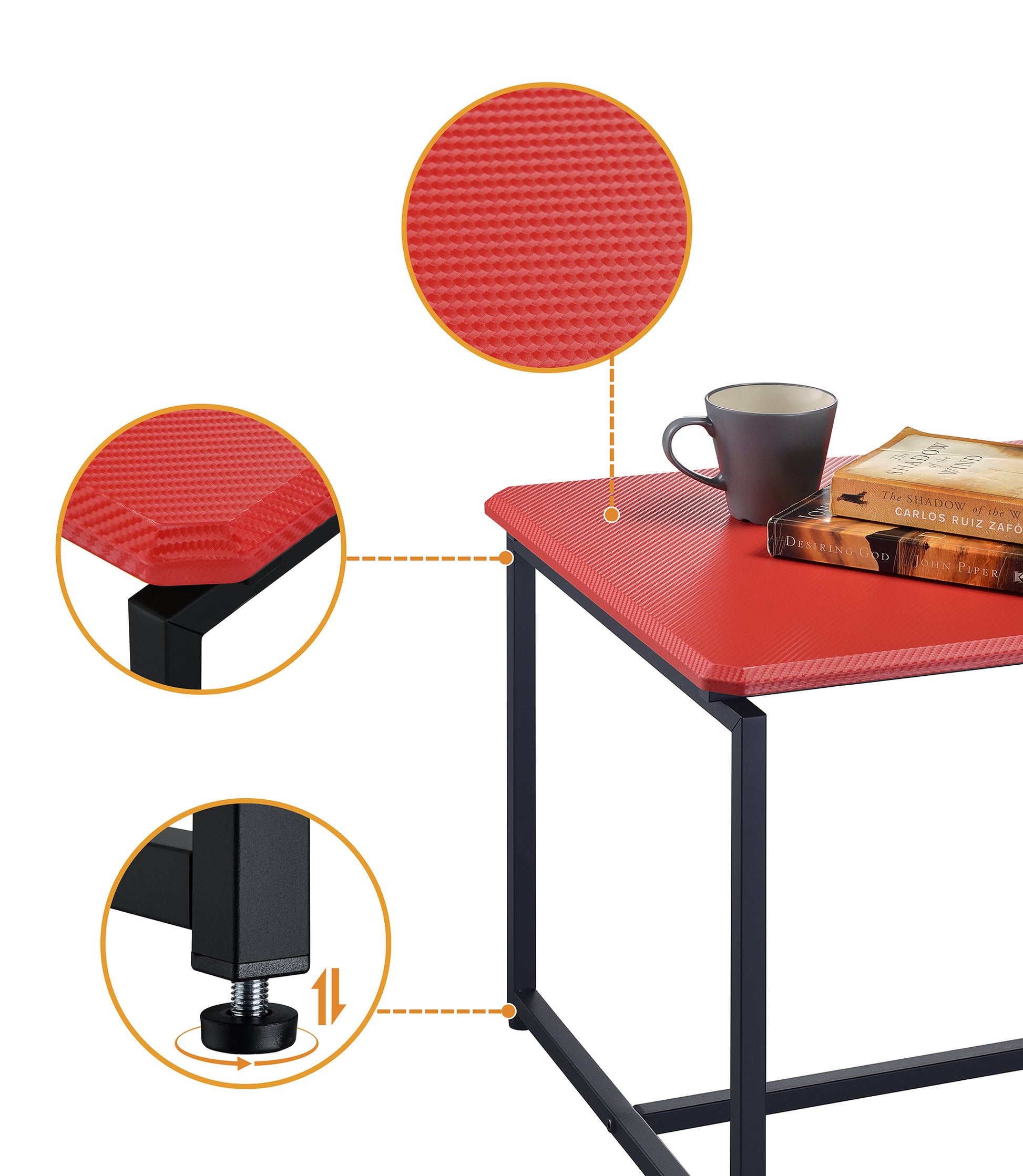 Gt 3 Piece Red Carbon Fiber Wrap Coffee Table And End Table Set Red Metal