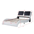 Faux Leather Upholstered Platform Bed Frame With Led Lighting ,Bluetooth Connection To Play Music Control,Backrest Vibration Massage,Curve Design, Wood Slat Support, No Box Spring Needed,King White Mdf