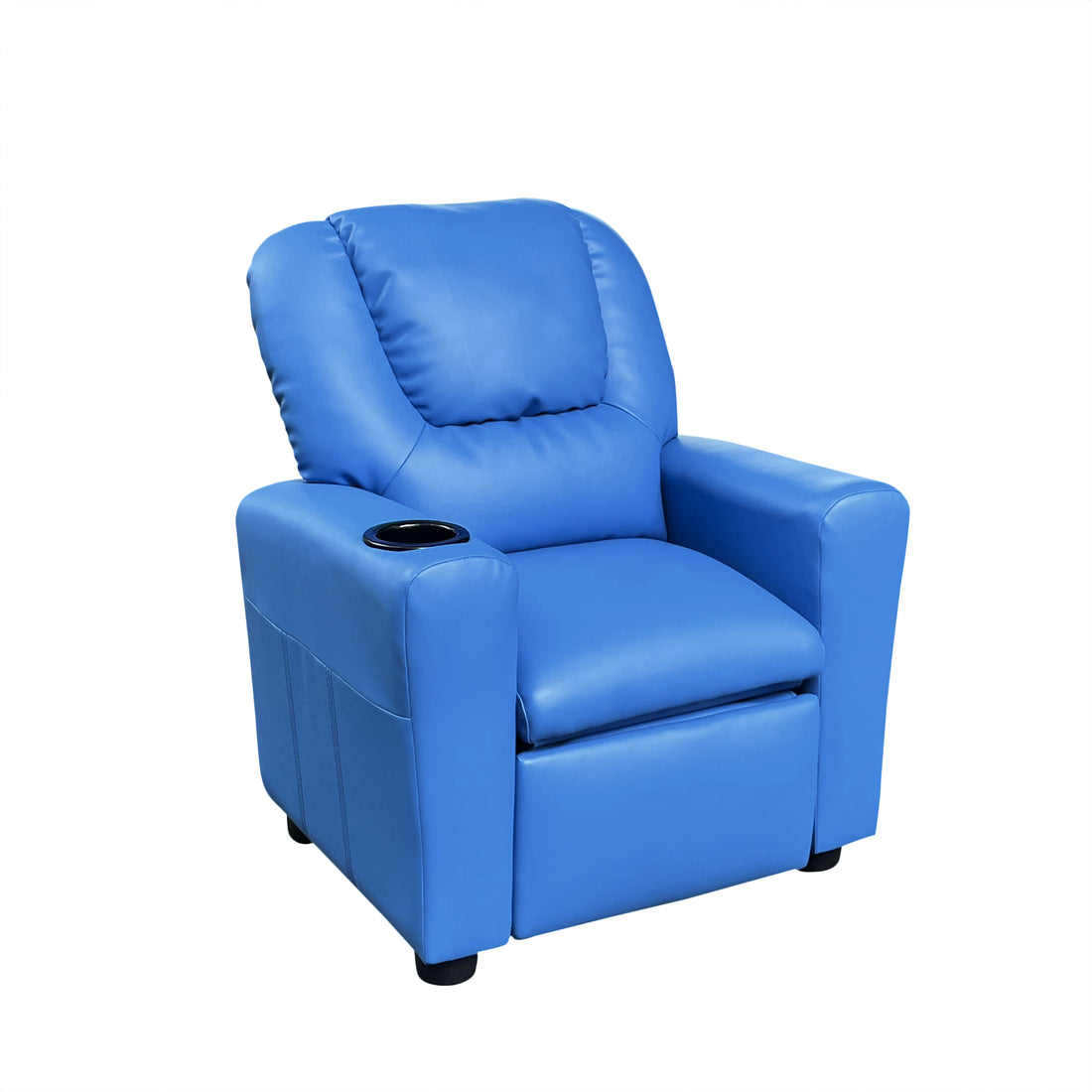 Marisa 22" Blue Pu Leather Kids Recliner Chair With Cupholder Blue Pu Leather