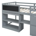 Twin Size Low Loft Bed With Rolling Desk, Shelf And Drawers Gray Gray Solid Wood