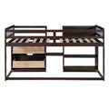 Twin Size Low Loft Bed With Rolling Desk, Shelf And Drawers Espresso Espresso Solid Wood