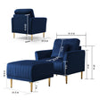 Accent Chair With Ottoman, Single Sofa Chair And Ottoman Set, Modern Velvet Barrel Chair Accent Armchair With Golden Legs For Living Room Bedroom Home Office, Channel Tufted Back Club Chair, Blue Blue Foam Velvet