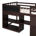 Twin Size Low Loft Bed With Rolling Desk, Shelf And Drawers Espresso Espresso Solid Wood