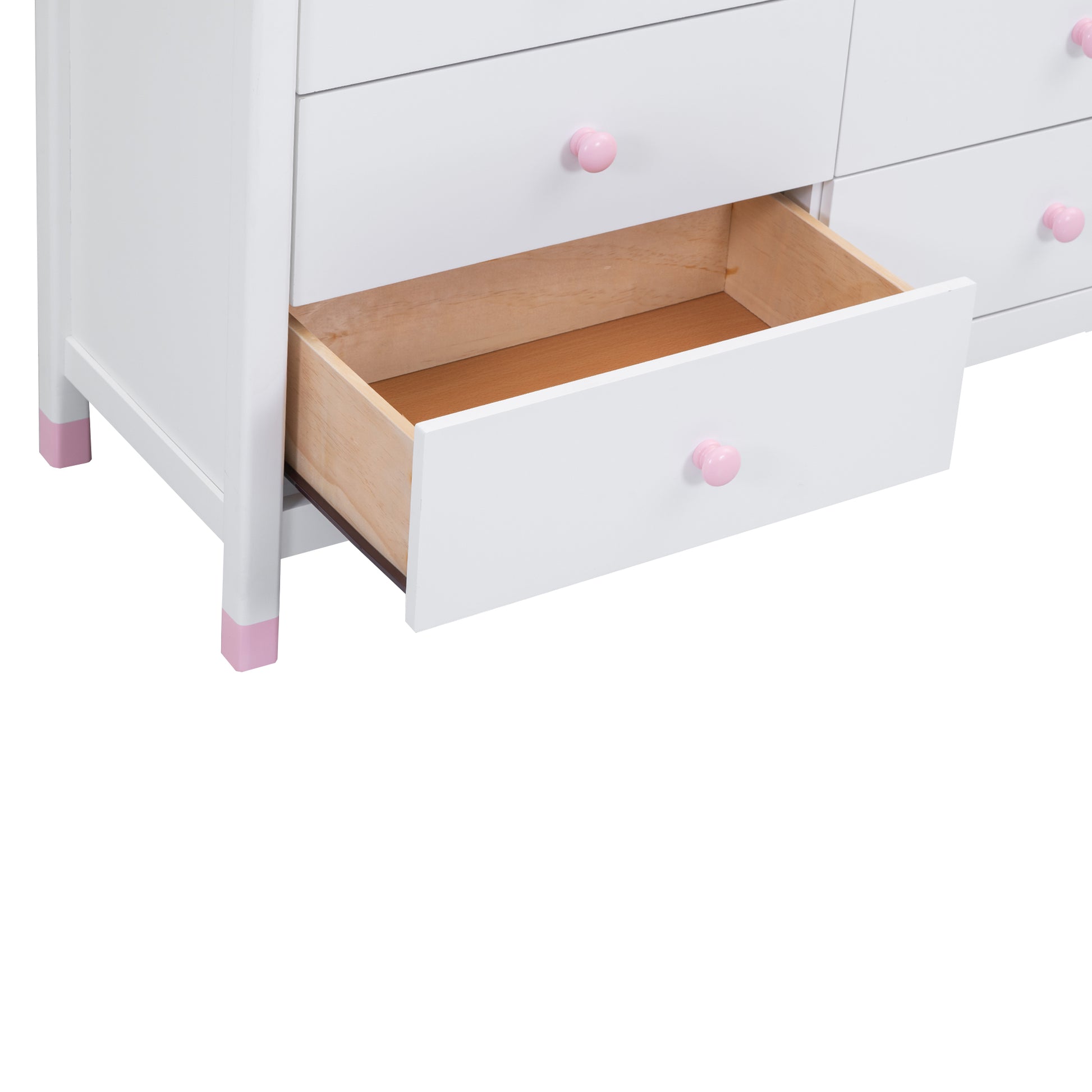 Wooden Storage Dresser With 6 Drawers,Storage Cabinet For Kids Bedroom,White Pink White Pink Solid Wood