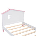 Twin Size Wood Platform Bed With House Shaped Headboard White Pink White Pink Solid Wood