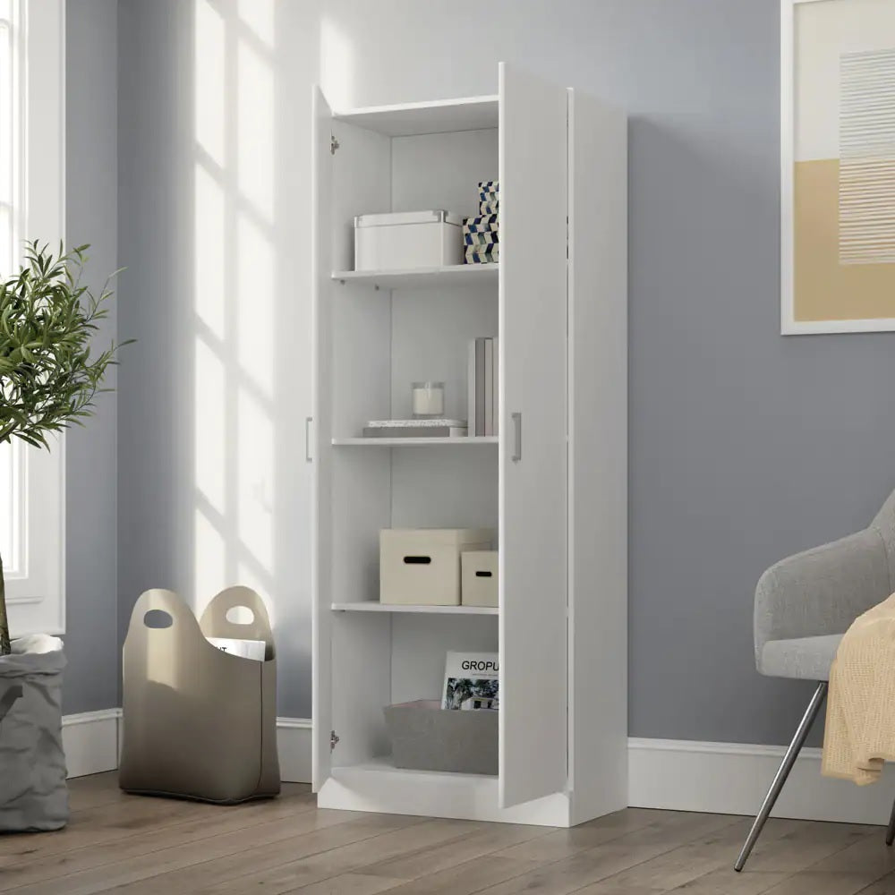 Alara White 60" Height Simplistic Modern Double Door Storage Cabinet White Particle Board