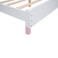 Full Size Wood Platform Bed With House Shaped Headboard White Pink White Pink Solid Wood