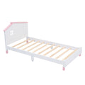 Twin Size Wood Platform Bed With House Shaped Headboard White Pink White Pink Solid Wood