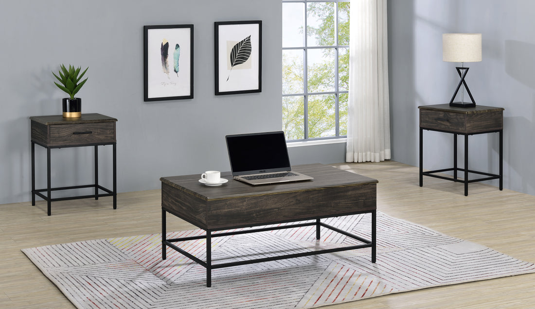 Cliff 3 Piece Brown Lift Top Coffee And End Table Set Brown Mdf