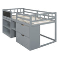 Twin Size Low Loft Bed With Rolling Desk, Shelf And Drawers Gray Gray Solid Wood