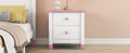 Wooden Nightstand With Two Drawers For Kids,End Table For Bedroom,White Pink White Pink Solid Wood