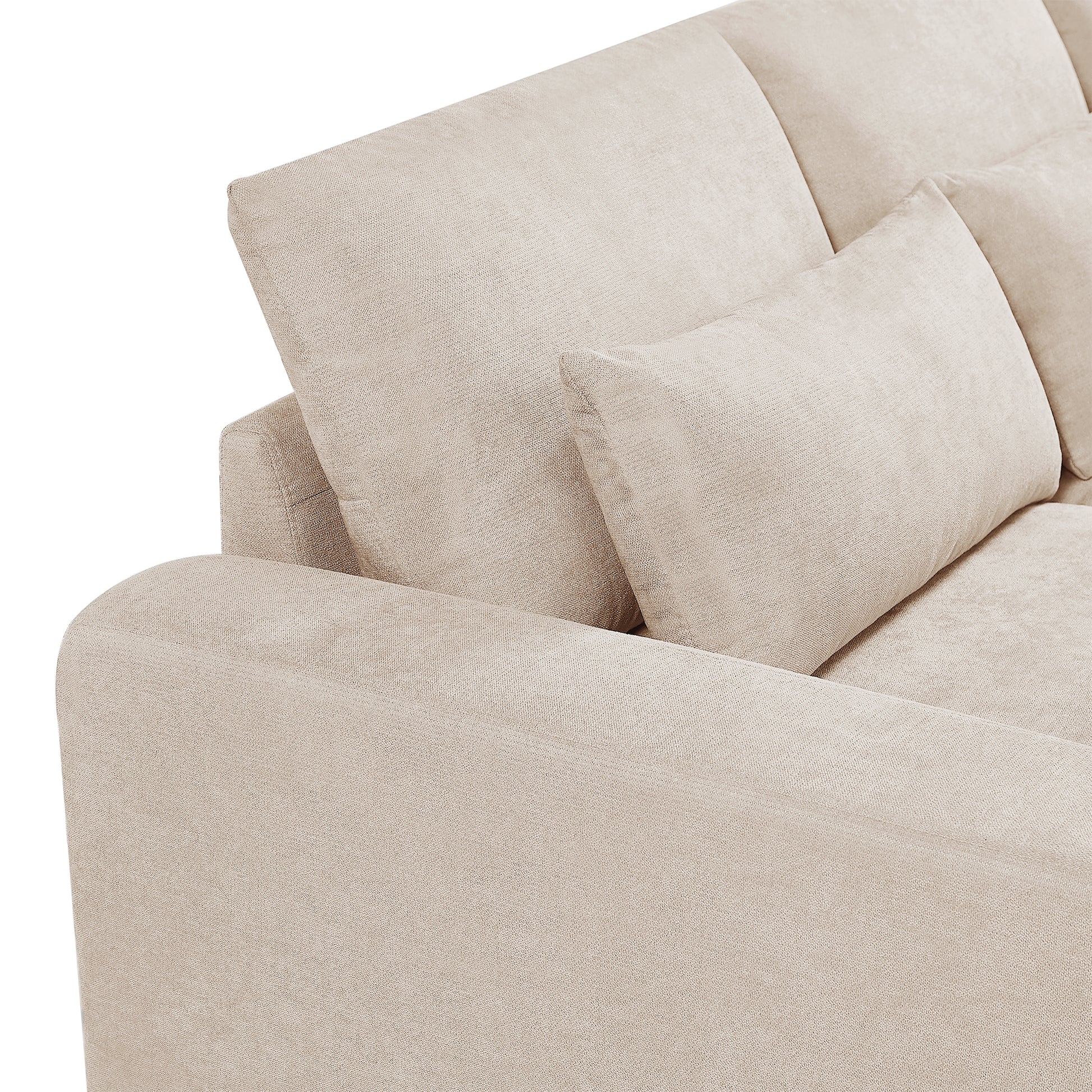 Modern Large L Shape Feather Filled Sectional Sofa, Convertible Sofa Couch With Reversible Chaise For Living Room Beige Chenille 5 Seat