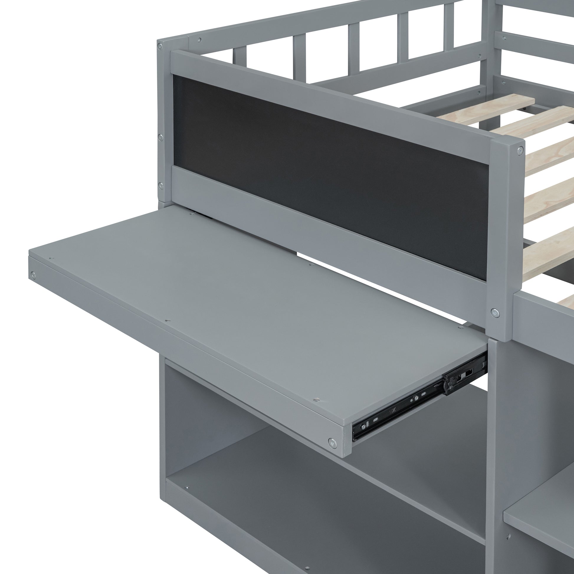 Twin Size Low Loft Bed With Rolling Desk, Shelf And Drawers Gray Gray Solid Wood