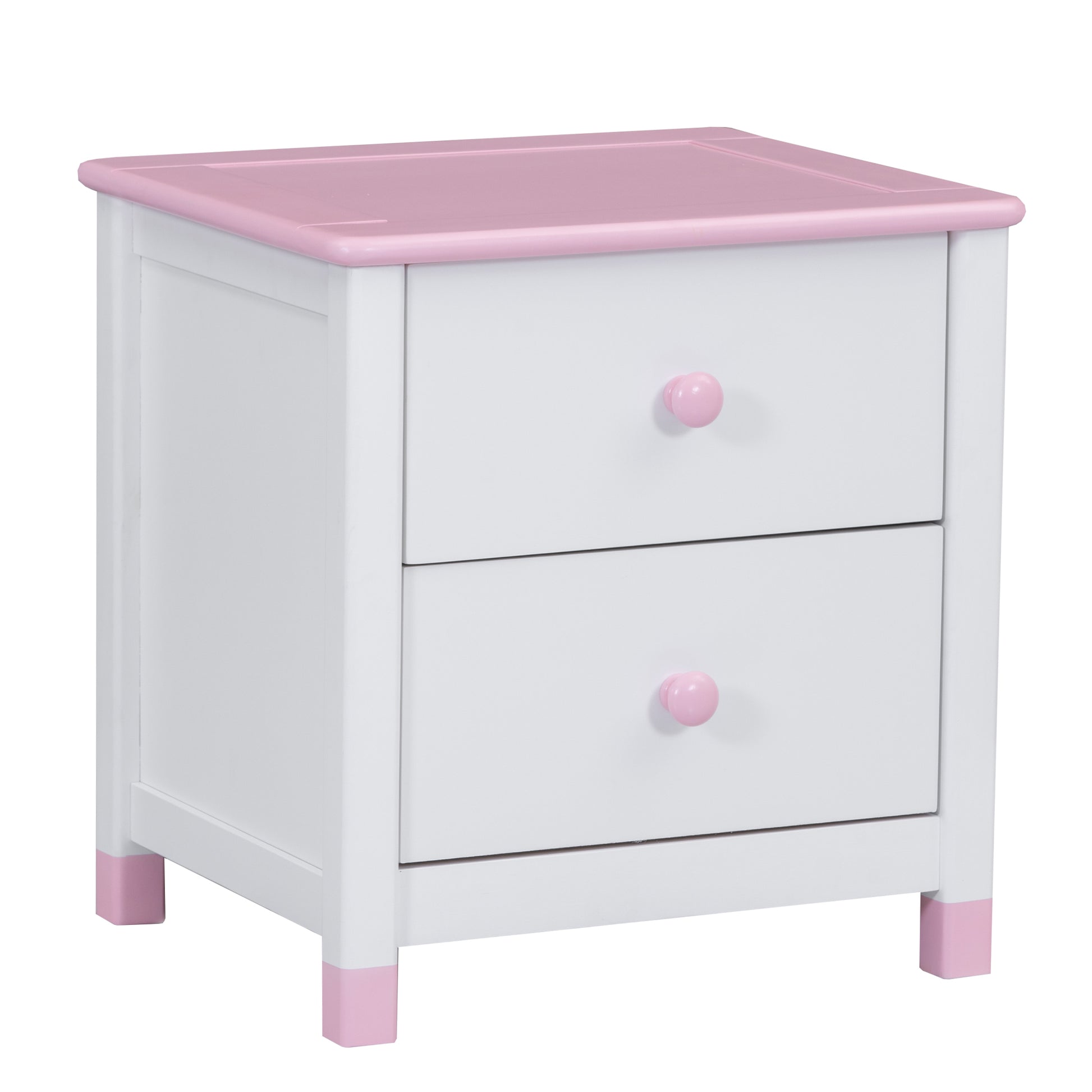 Wooden Nightstand With Two Drawers For Kids,End Table For Bedroom,White Pink White Pink Solid Wood