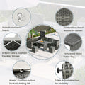 Outdoor 6 Piece All Weather Pe Rattan Sofa Set, Garden Patio Wicker Sectional Furniture Set With Adjustable Seat, Storage Box, Removable Covers And Tempered Glass Top Table, Beige Yes Complete Patio Set Beige Water Resistant Frame Water Resistant Cushion