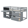 Twin Size Low Loft Bed With Rolling Desk, Shelf And Drawers Gray Gray Solid Wood