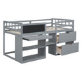 Twin Size Low Loft Bed With Rolling Desk, Shelf And Drawers Gray Gray Solid Wood