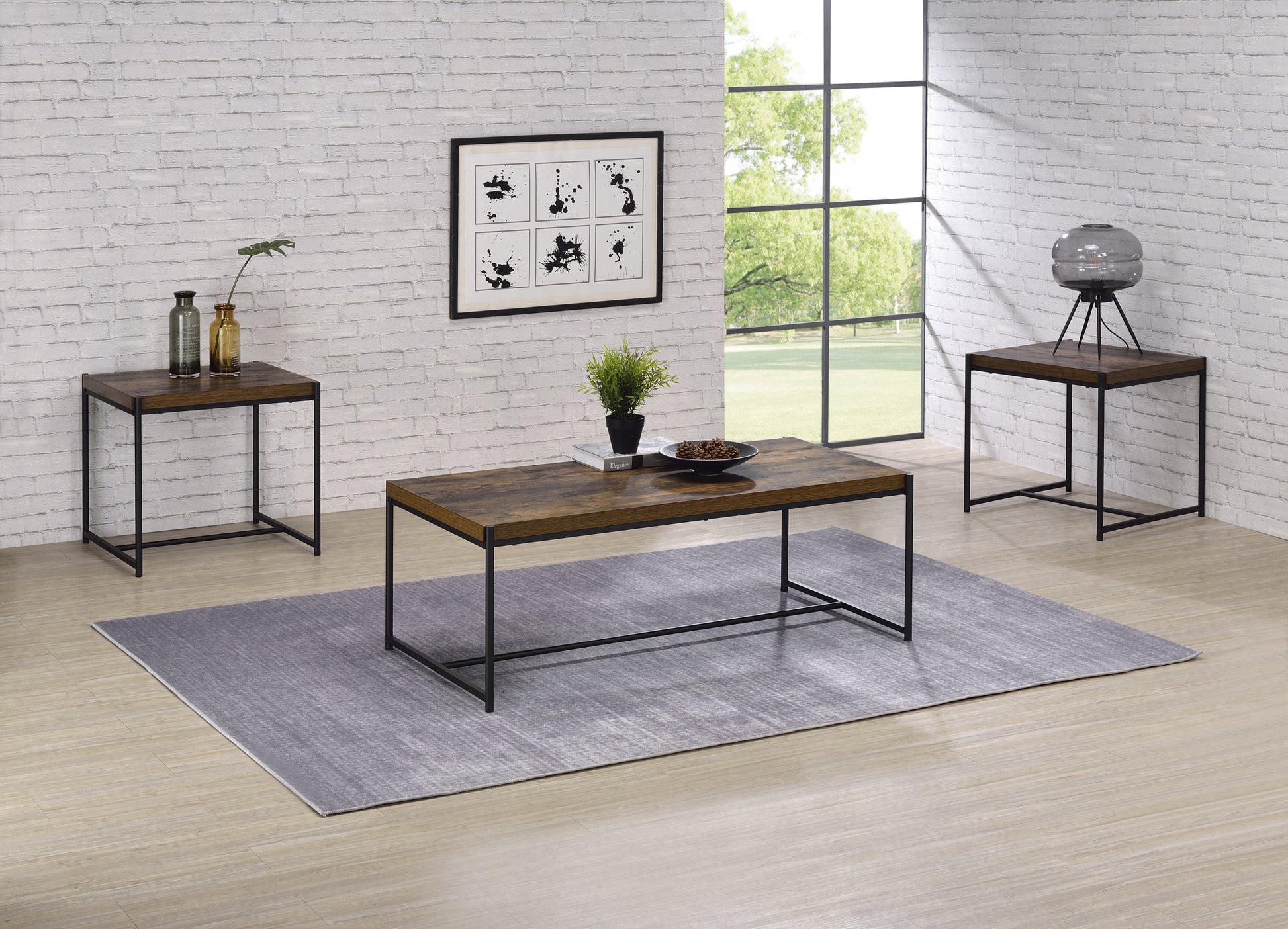 Lennox 3 Piece Brown Coffee And End Table Set Brown Mdf