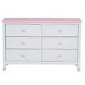 Wooden Storage Dresser With 6 Drawers,Storage Cabinet For Kids Bedroom,White Pink White Pink Solid Wood