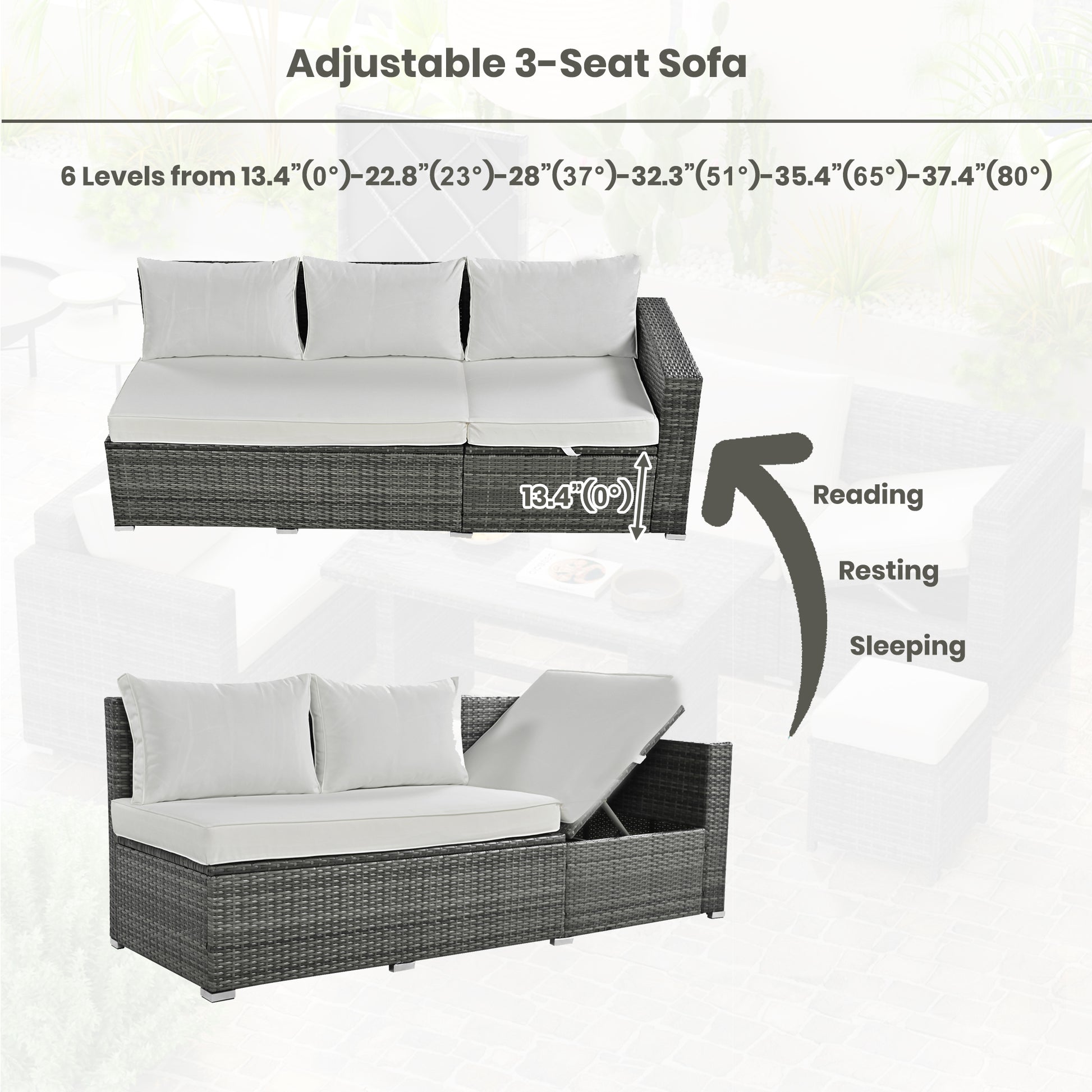 Outdoor 6 Piece All Weather Pe Rattan Sofa Set, Garden Patio Wicker Sectional Furniture Set With Adjustable Seat, Storage Box, Removable Covers And Tempered Glass Top Table, Beige Yes Complete Patio Set Beige Water Resistant Frame Water Resistant Cushion