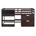 Twin Size Low Loft Bed With Rolling Desk, Shelf And Drawers Espresso Espresso Solid Wood