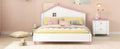 Full Size Wood Platform Bed With House Shaped Headboard White Pink White Pink Solid Wood