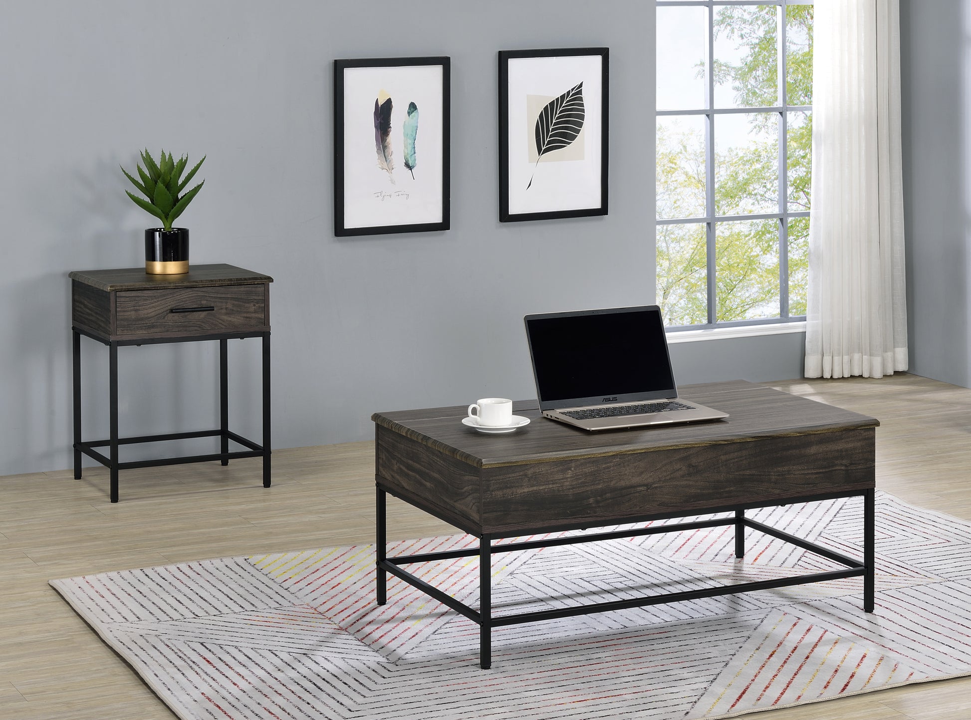 Cliff 2 Piece Brown Lift Top Coffee And End Table Set Brown Mdf