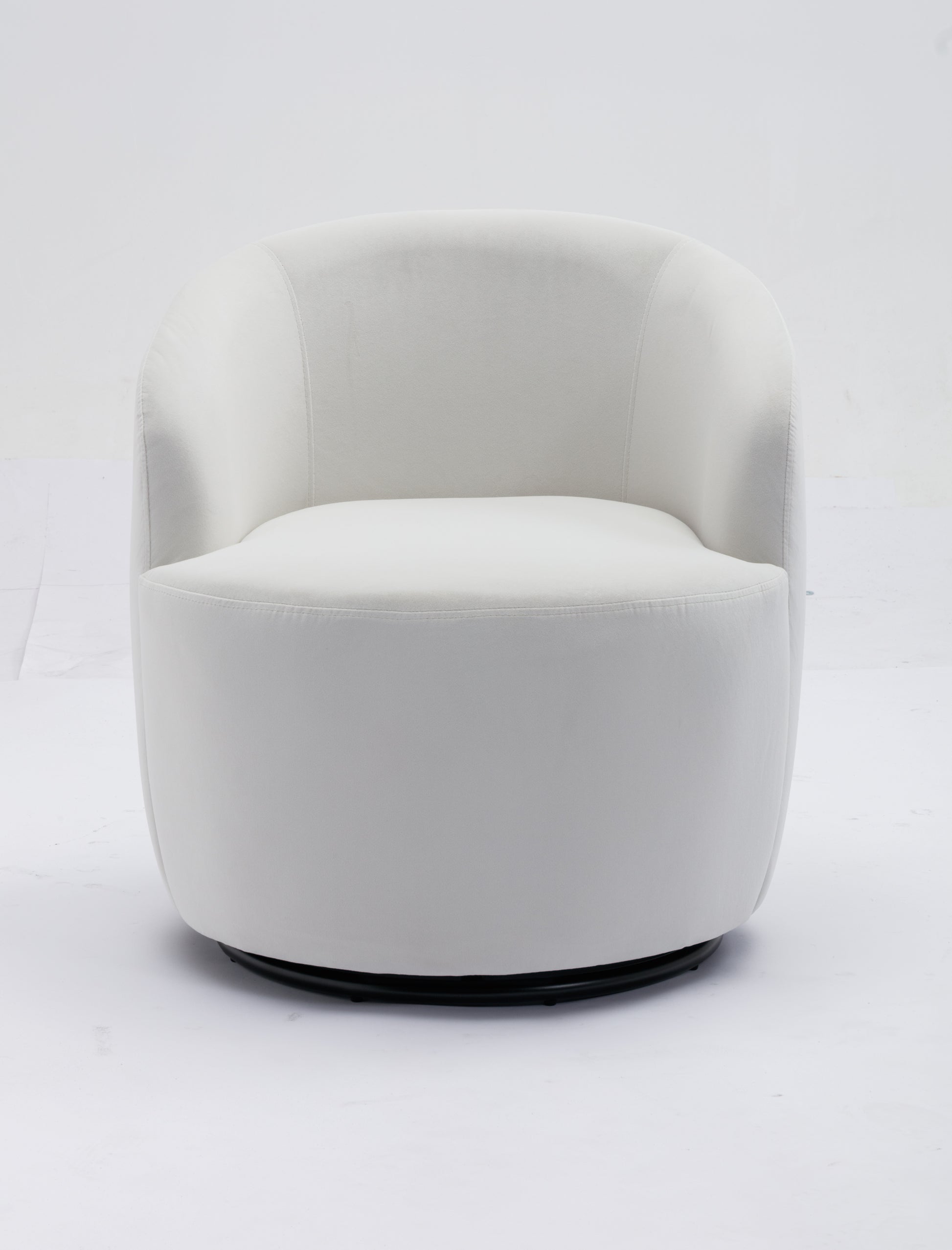 Velvet Fabric Swivel Accent Armchair Barrel Chair With Black Powder Coating Metal Ring,White White Foam Velvet
