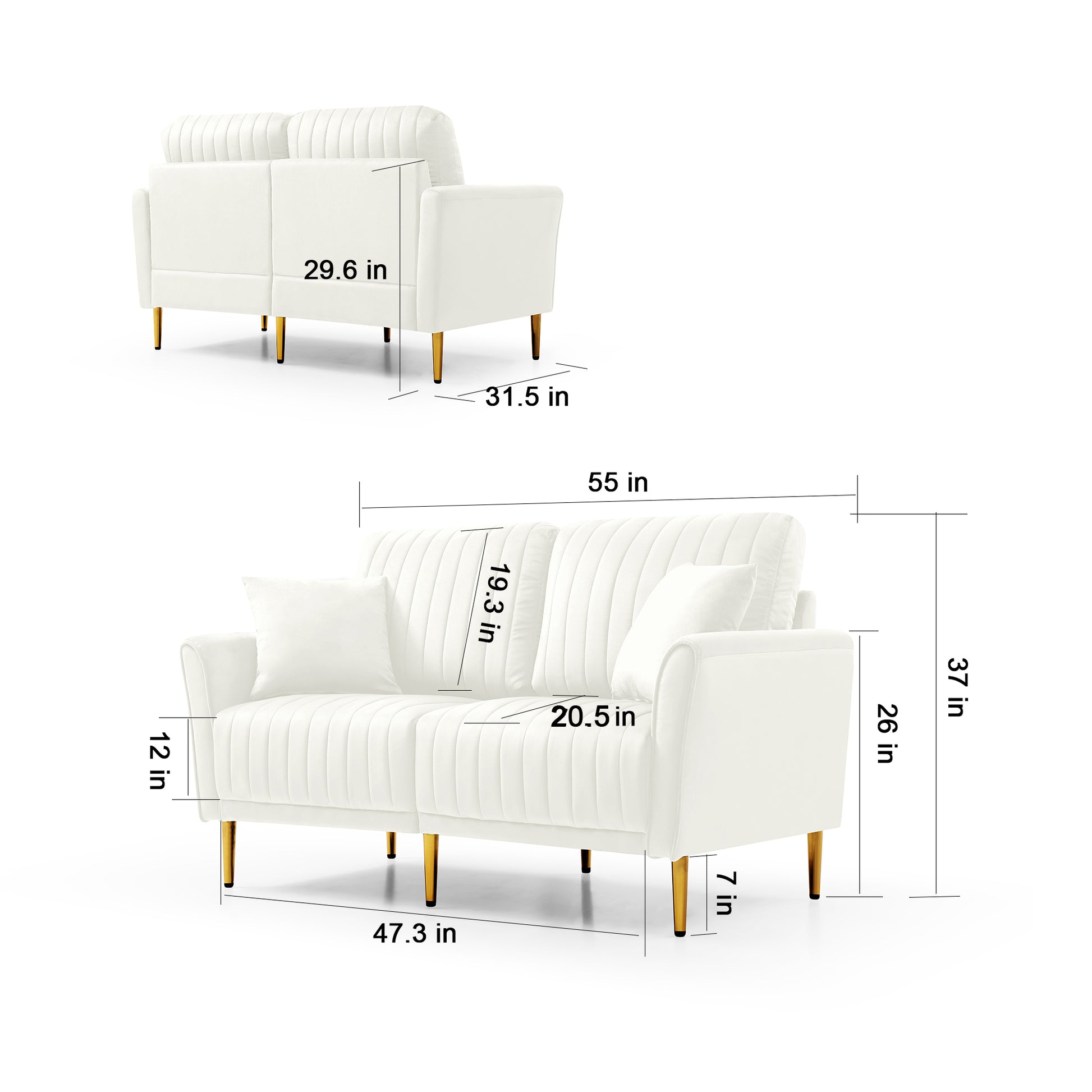 Modern Upholstered Sofa 3 Seater Couches And 2 Set Of 2 Seater Couchses For Living Room Sectional Sofas W Throw Pillows And Gold Metal Legs, Cream Velvet Cream Foam Velvet