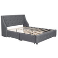 Upholstered Platform Bed With Wingback Tufted Headboard And 4 Drawers, No Box Spring Needed, Linen Fabric, Queen Size Gray Gray Linen