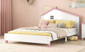 Full Size Wood Platform Bed With House Shaped Headboard White Pink White Pink Solid Wood