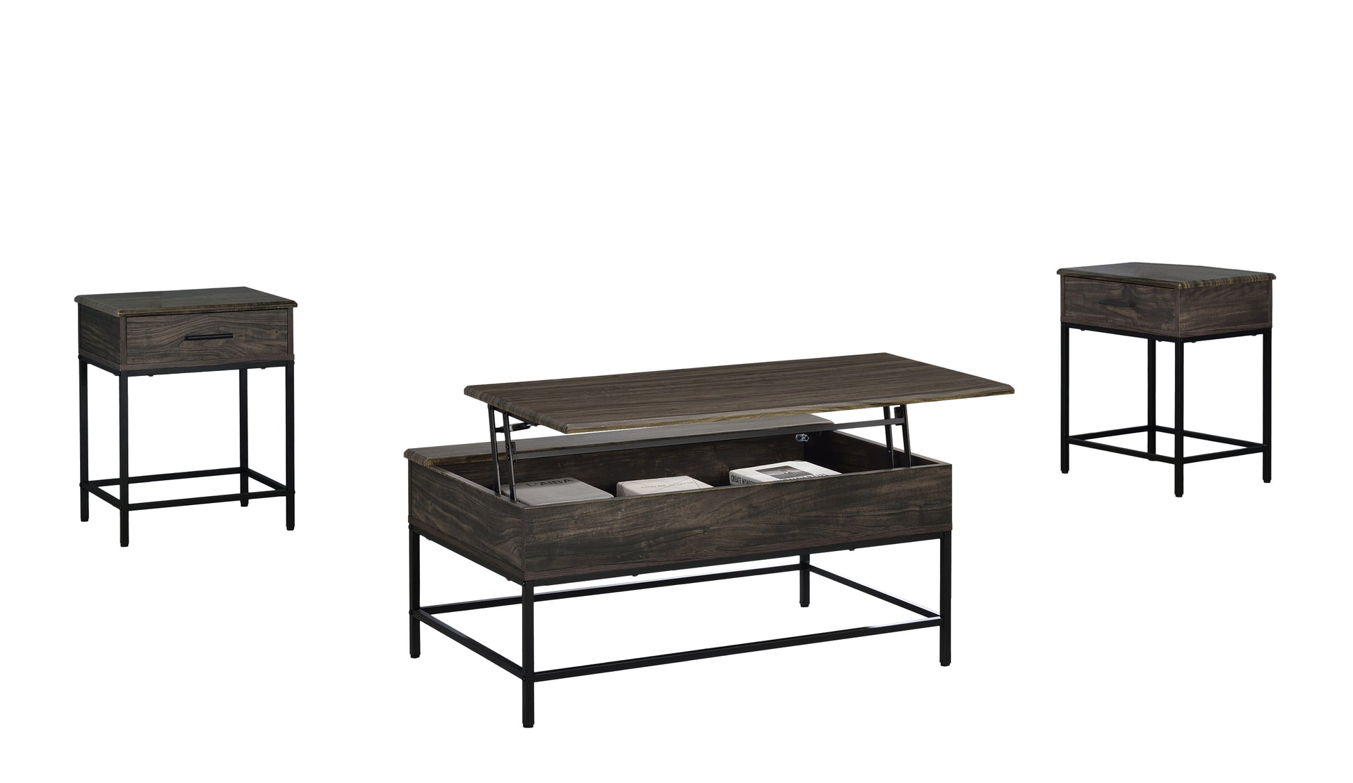 Cliff 3 Piece Brown Lift Top Coffee And End Table Set Brown Mdf