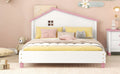 Full Size Wood Platform Bed With House Shaped Headboard White Pink White Pink Solid Wood