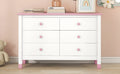 Wooden Storage Dresser With 6 Drawers,Storage Cabinet For Kids Bedroom,White Pink White Pink Solid Wood