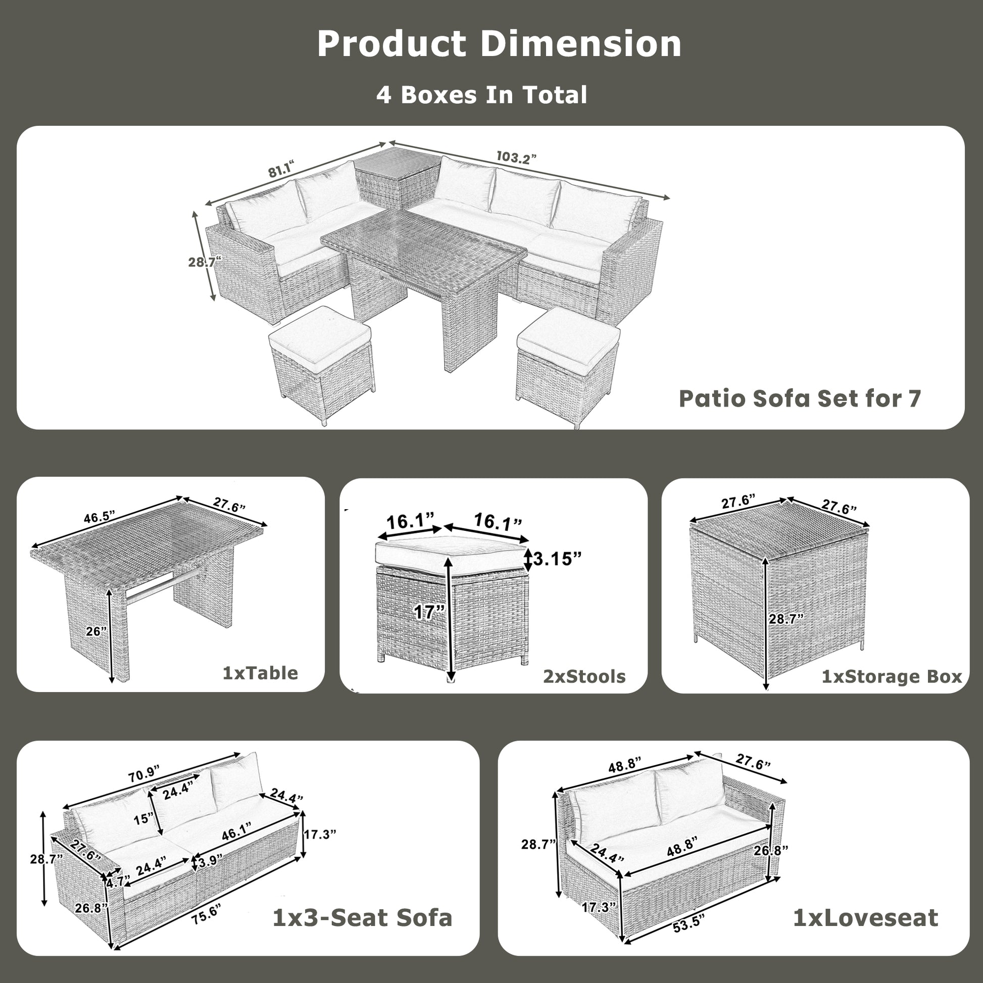 Outdoor 6 Piece All Weather Pe Rattan Sofa Set, Garden Patio Wicker Sectional Furniture Set With Adjustable Seat, Storage Box, Removable Covers And Tempered Glass Top Table, Beige Yes Complete Patio Set Beige Water Resistant Frame Water Resistant Cushion